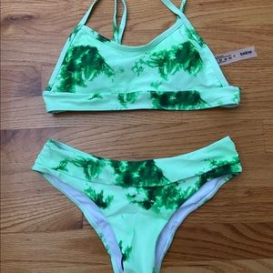SHEIN green tie dye bikini set